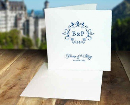 Hochzeitskarten aus handgeschöpftem Büttenpapier mit Hochzeitslogo-Druck