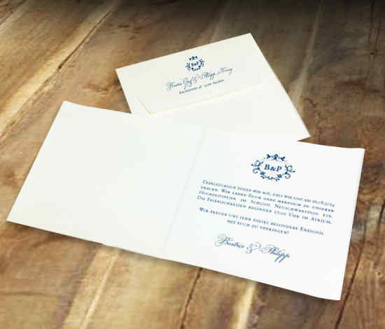 elegante Hochzeitskarte für eine königliche Hochzeit, Büttenpapier