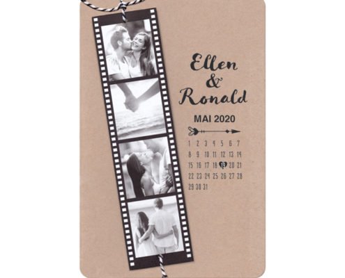 individualisierbare Hochzeitskarte: Filmrolle mit eigenen Fotos auf Kraftpapier, Hochzeitskarten mit Bild