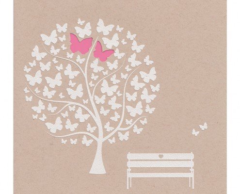Hochzeitskarte mit weißem Baum und Schmetterlingen, Strukturkarton, Hochzeitskarten Ideen