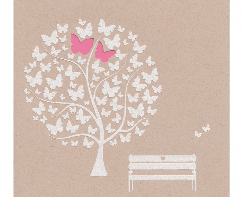 Hochzeitskarte mit weißem Baum und Schmetterlingen, Strukturkarton, Hochzeitskarten Ideen