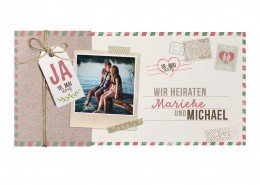 Hochzeitseinladung, Einschubkarte mit Vintage-Umschlag, Hochzeitspapeterie mit Foto