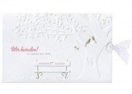 schöne Hochzeitskarte, Prägung, Baum, Vogelpaar, Hochzeitskarten Papeterie