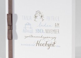 Einladungskarte, Band und Schleife, Typografie, Hochzeitskarten quadratisch