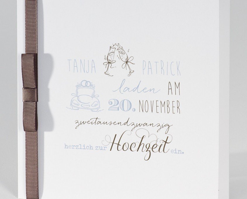 Einladungskarte, Band und Schleife, Typografie, Hochzeitskarten quadratisch