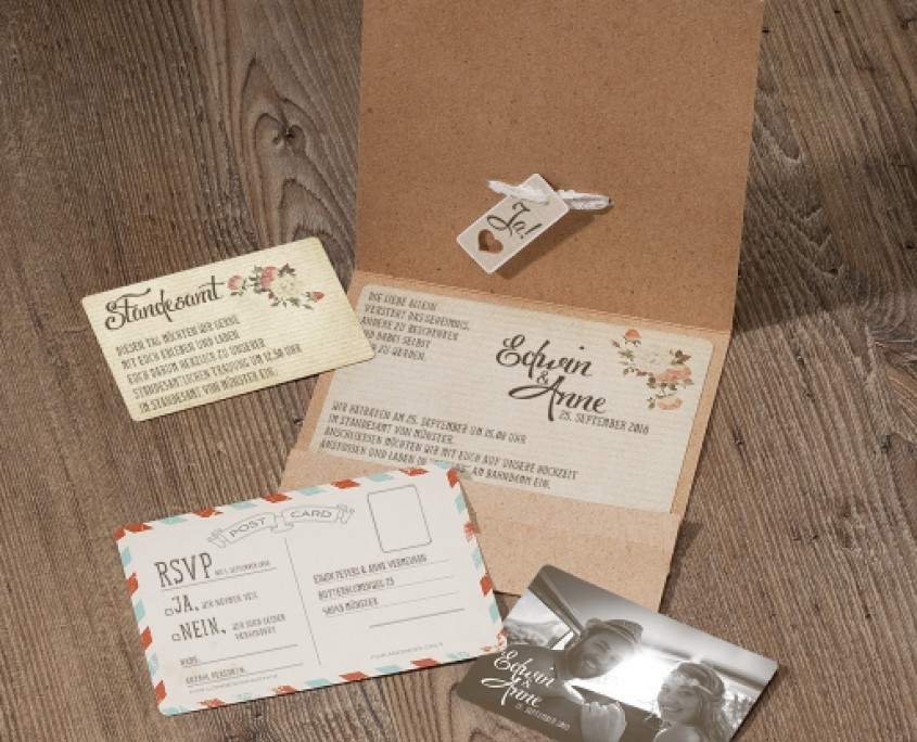 Hochzeitseinladung mit drei Einsteckkarten, Hochzeitskarten individuell