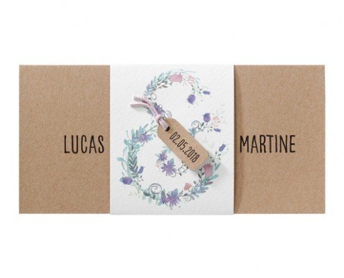 elegante DIN Lang-Karte aus naturellem Kraftkarton, Hochzeitskarten floral