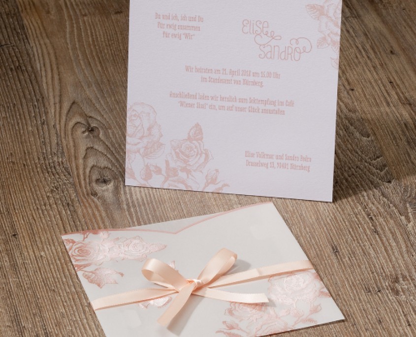 Hochzeitseinladung, leichte Materialien, Hochzeitskarten rosa