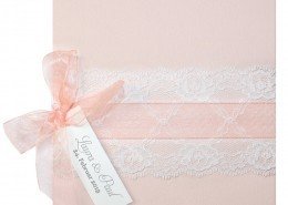 wunderschöne Hochzeitskarte in Zartrosé, rosafarbenes Transparentband, Hochzeitskarten Rose