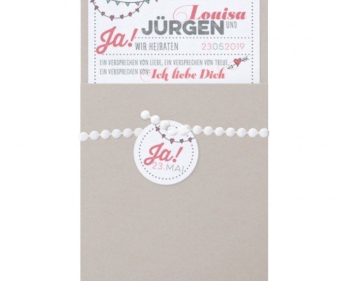 Einladungskarte, perlgrauer Edelkarton, moderne Schriftarten, Hochzeitspapeterie modern