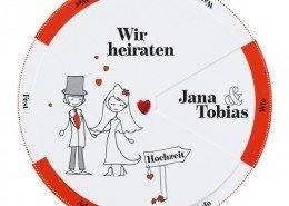 Hochzeitskarte "Glücksrad", liebevoll illustriertes Comicbrautpaar, Hochzeitskarten Comic