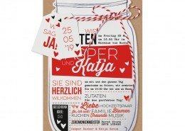 Einladungskarte, Einmachglas-Form, raffiniertes Typografiedesign, Hochzeitskarten ausgefallen