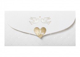 Hochzeitskarte "Ja" mit goldenem Herz und zwei Tauben, Hochzeitskarten Kuvert