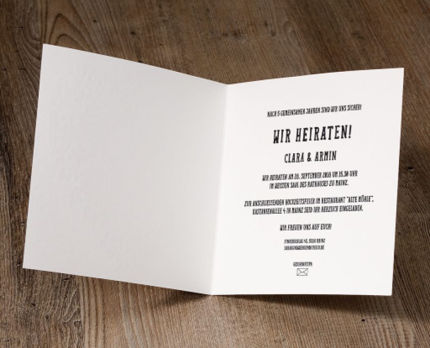 Innenseiten mit Einladungstext, Hochzeitspapeterie NRW