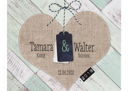 Wunderschöne und schlichte Vintage-Hochzeitskarte, Hochzeitskarten Herz