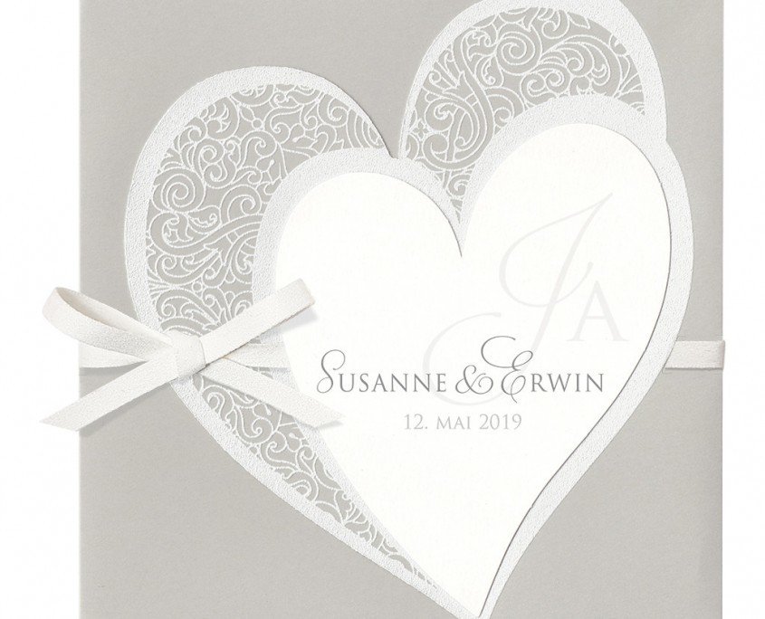 Hochzeitskarte, zwei Herzen vereint, hochwertiger Flockdruck, Hochzeitskarten Herz
