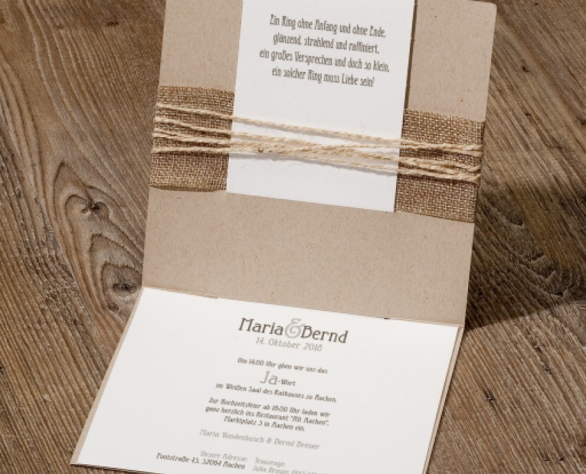 Einladung, Innenseite mit Einaldungstext und Trauspruch, Hochzeitskarten Innentext
