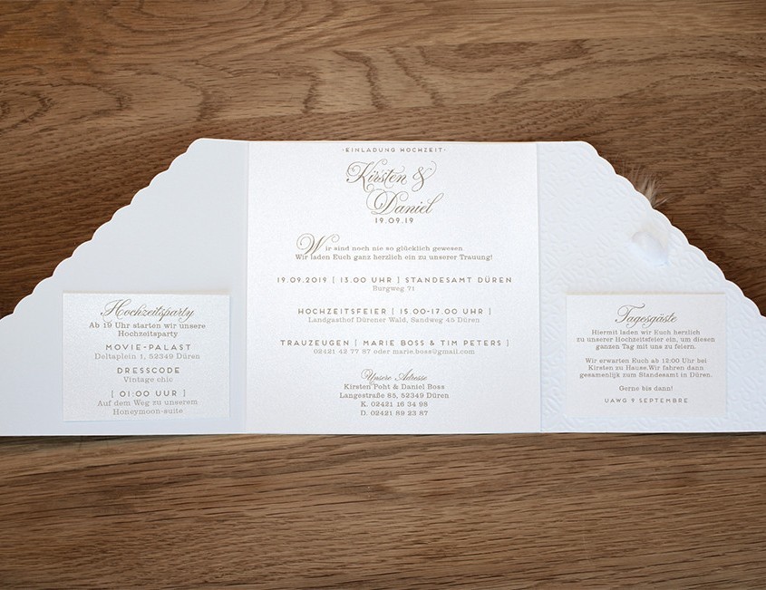 Einladungskarte, zwei Flügel, Einlegekarte, Hochzeitspapeterie elegant