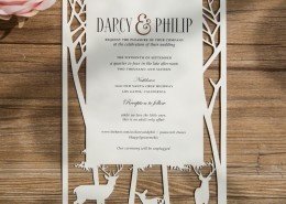 Elegante Hochzeitskarte mit Waldkulisse, Hochzeitskarten Lasercut
