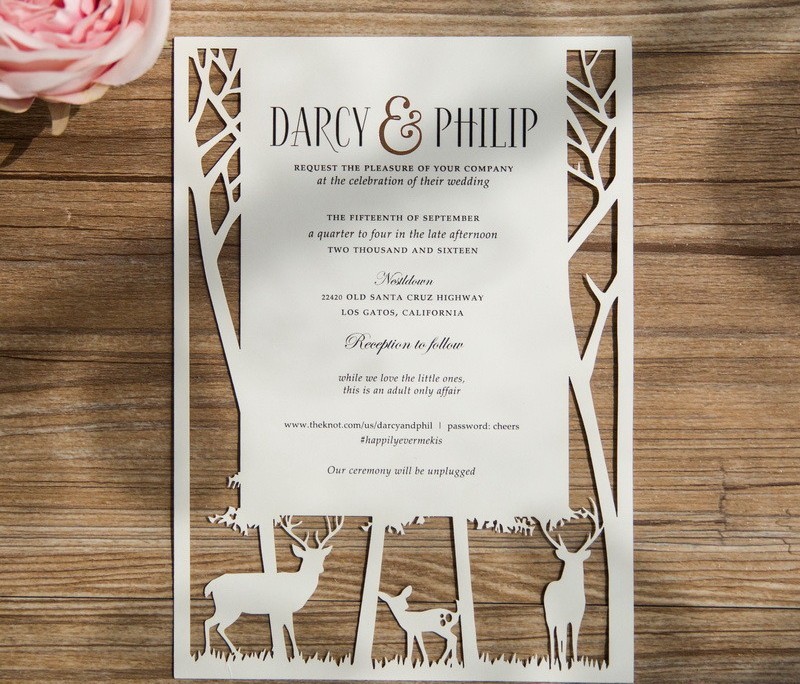 Elegante Hochzeitskarte mit Waldkulisse, Hochzeitskarten Lasercut