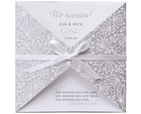 Romantische Hochzeitseinladung mit filigranem Blumendesign im edlen Flockdruck, Hochzeitskarten deko