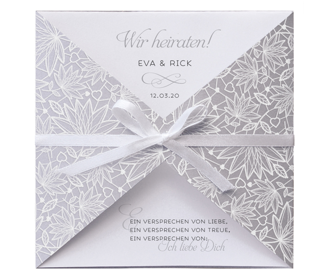 Romantische Hochzeitseinladung mit filigranem Blumendesign im edlen Flockdruck, Hochzeitskarten deko
