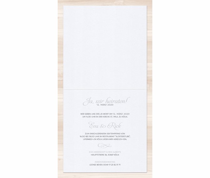 quadratische Hochzeitskarte, offenes Format, Hochzeitspapeterie edel
