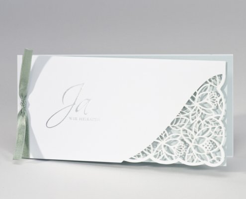 Hochzeitskarte, Lasercut, weiss, mint, Hochzeitspapeterie zartmint