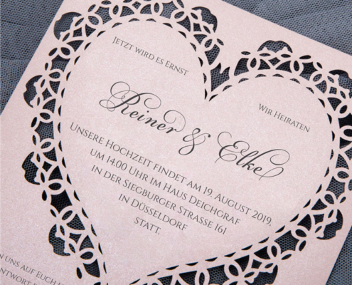 elegante Hochzeitskarte, Lasercut, romantisches Herz, Hochzeitskarten Lasercut