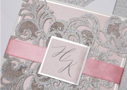 Einladung in Silber und Rosé, Lasercut, filigrane Ornamente, Hochzeitskarten Lasercut