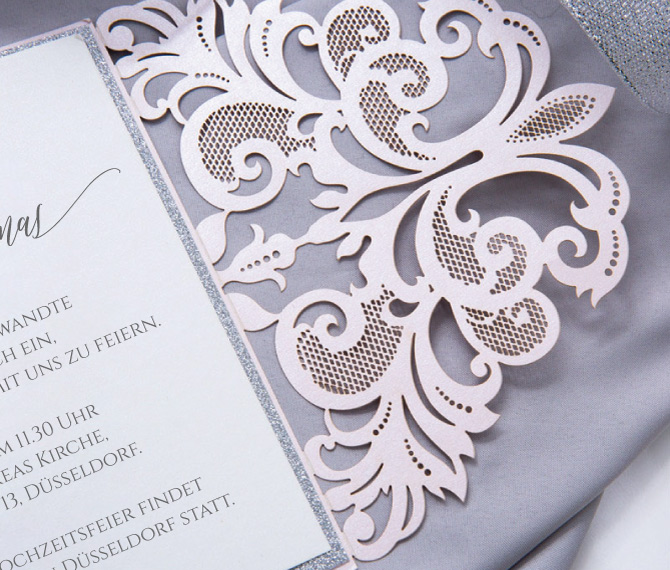 elegante Hochzeitskarte, romantisches Design, Lasercut, Hochzeitskarten floral