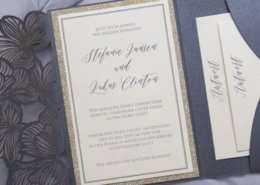 Hochzeitskarte "Black Beautyfeine", feine Typographie, Schwarz-Gold, Hochzeitskarten Lasercut