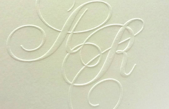 Prägung, Hochzeitskarte, Monogramm