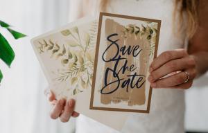 Save the Date Karte Pflanzen Vintage Kraftpapier