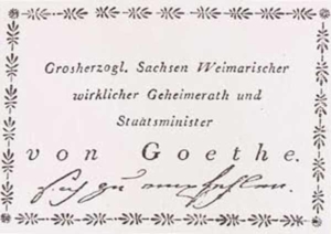 Visitenkarte Besuchskarte J. W. von Goethes